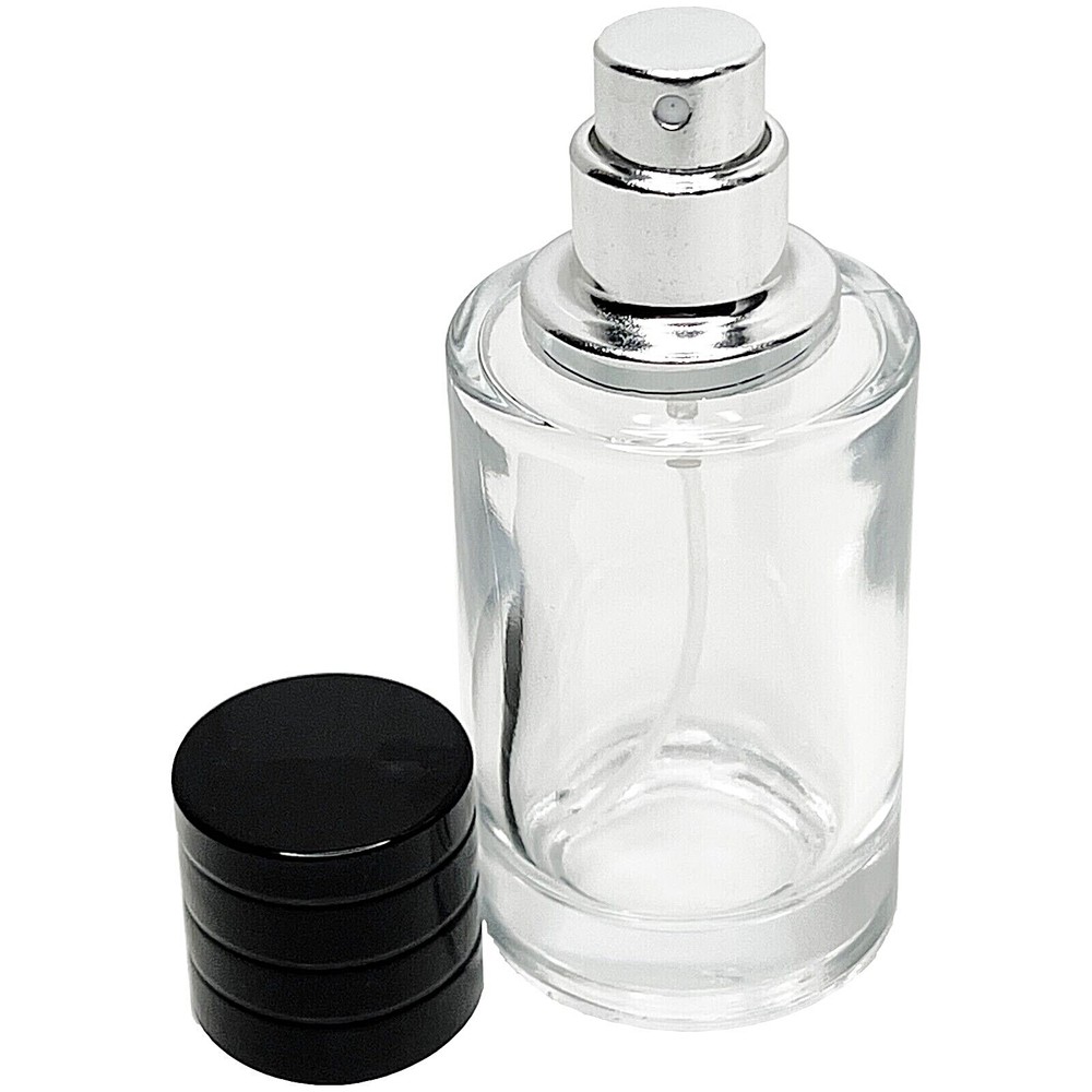 30ml 1oz Empty Thick Glass Perfume Black Cap Bottles Silver Atomizer Fine Mist