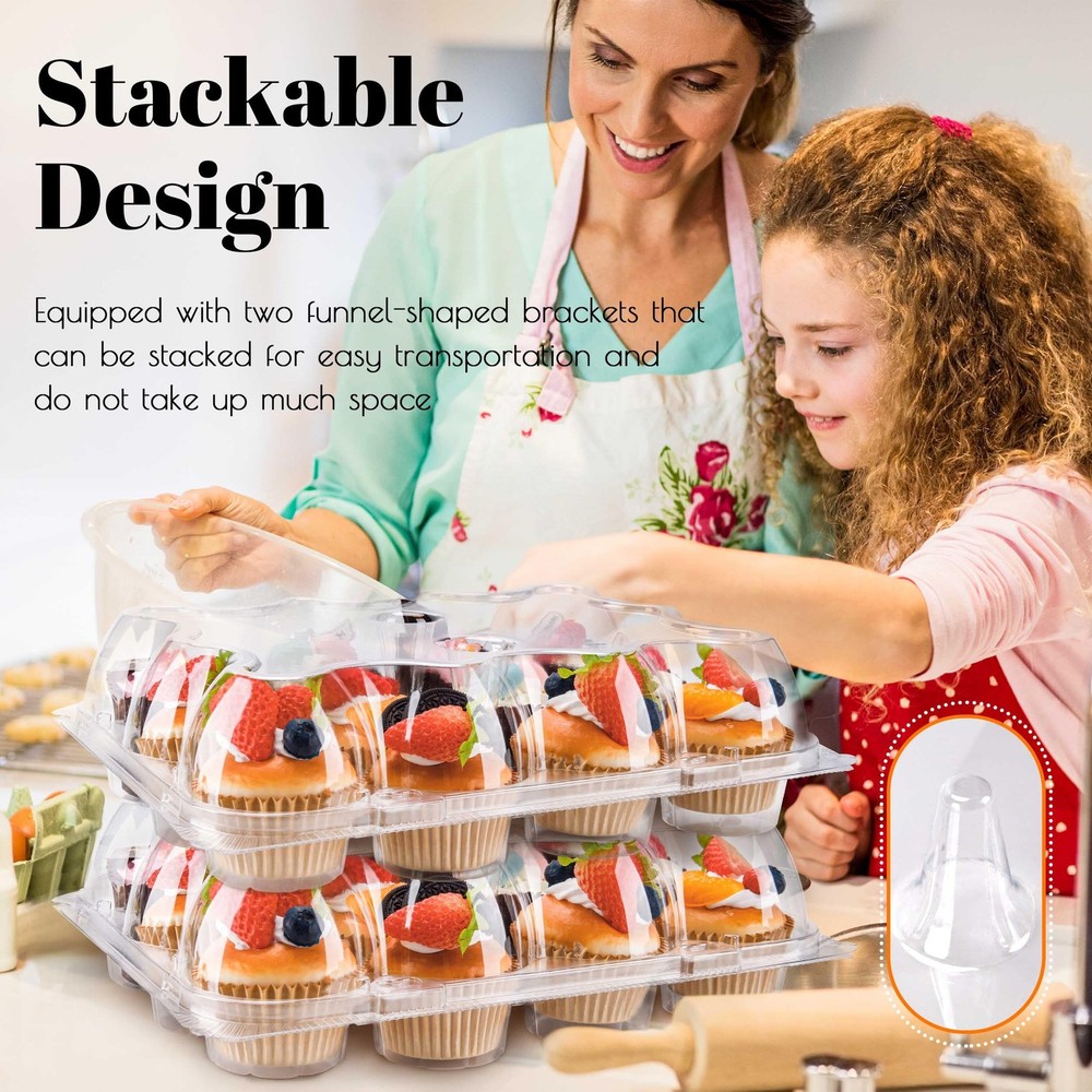 12 Count Cupcake Containers 12 Pack Holders Plastic Stackable Boxes