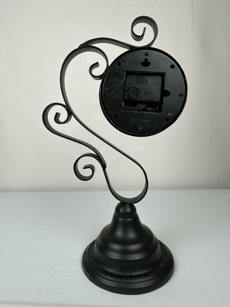 Hanging Clock With Wrought Iron Scrollwork Stand - Battery Operated