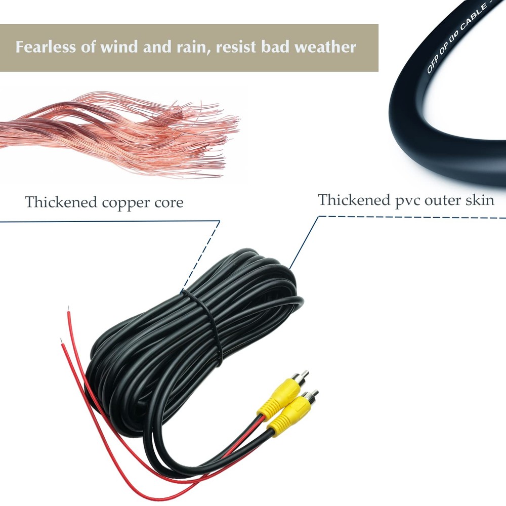 Collyon Upgraded Version Thickened 20FT Backup Camera RCA New-20FT, Black