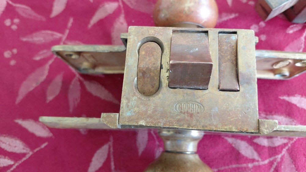 ANTIQUE CORBIN UNRESTORED MORTISE LOCK BRASS DOOR KNOBS & DEADBOLT