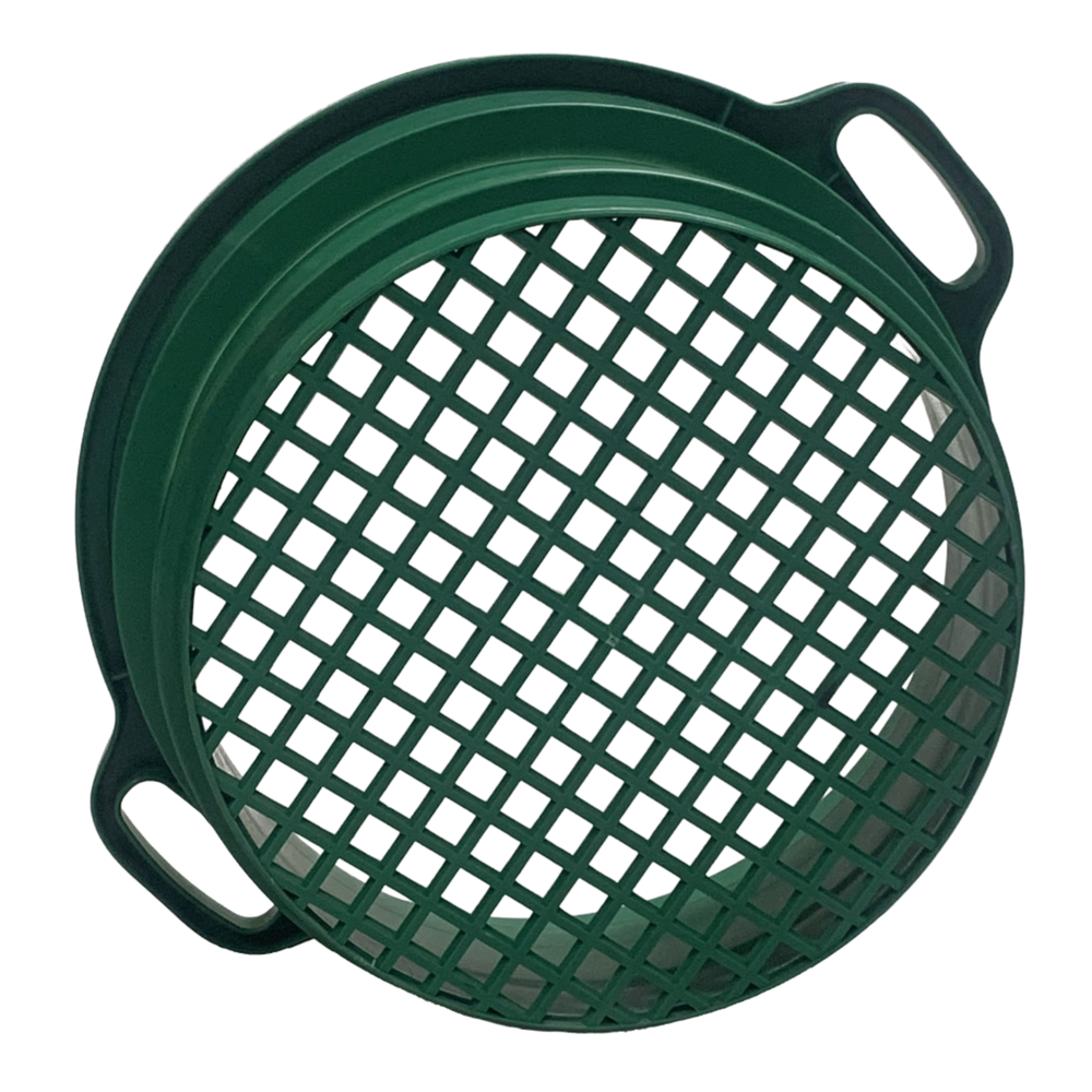 1/2" Mesh Classifier | 6" Deep | Green Plastic Screen With Handle | Stackable