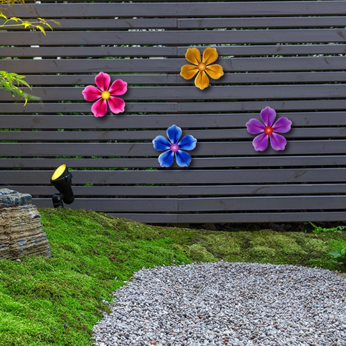 4 Pcs Metal Flower Wall Decor 6.2 Inch Hanging Art for Outdoor Garden Yard Fence