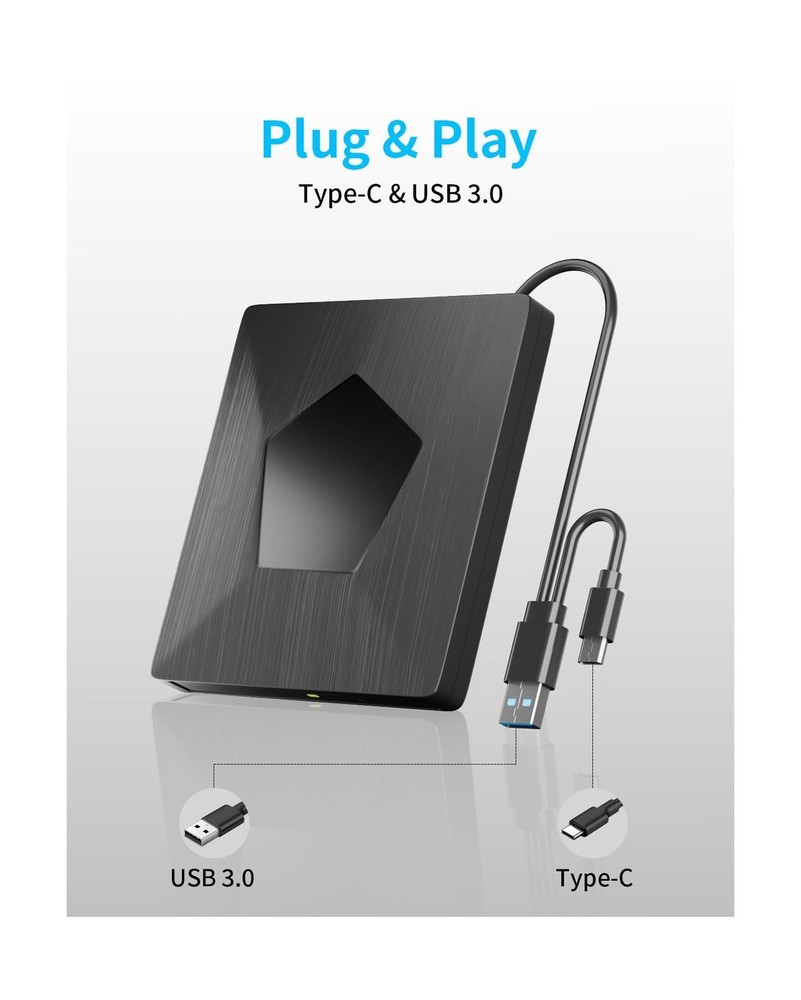 External Blu Ray Drive, External Bluray Burner with USB 3.0 & Type-C, Externa...