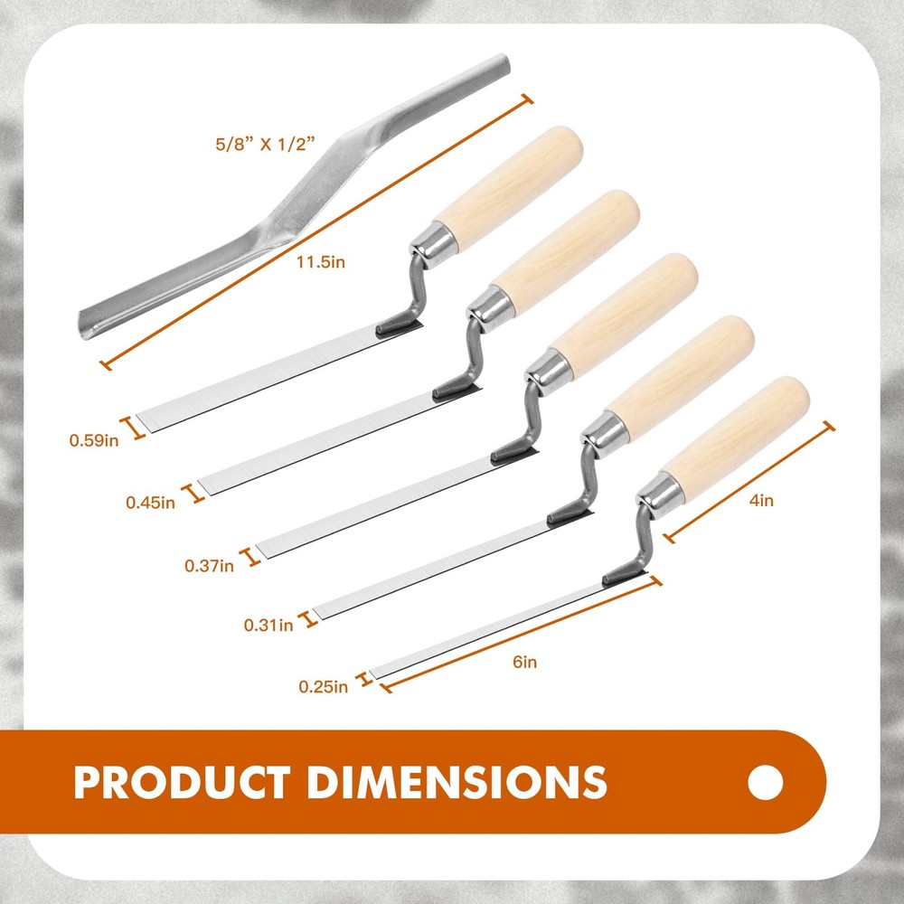 6 Pcs Tuck Pointer Trowel Set, Pointing Trowel Brick Jointer Cement Tool, Mor