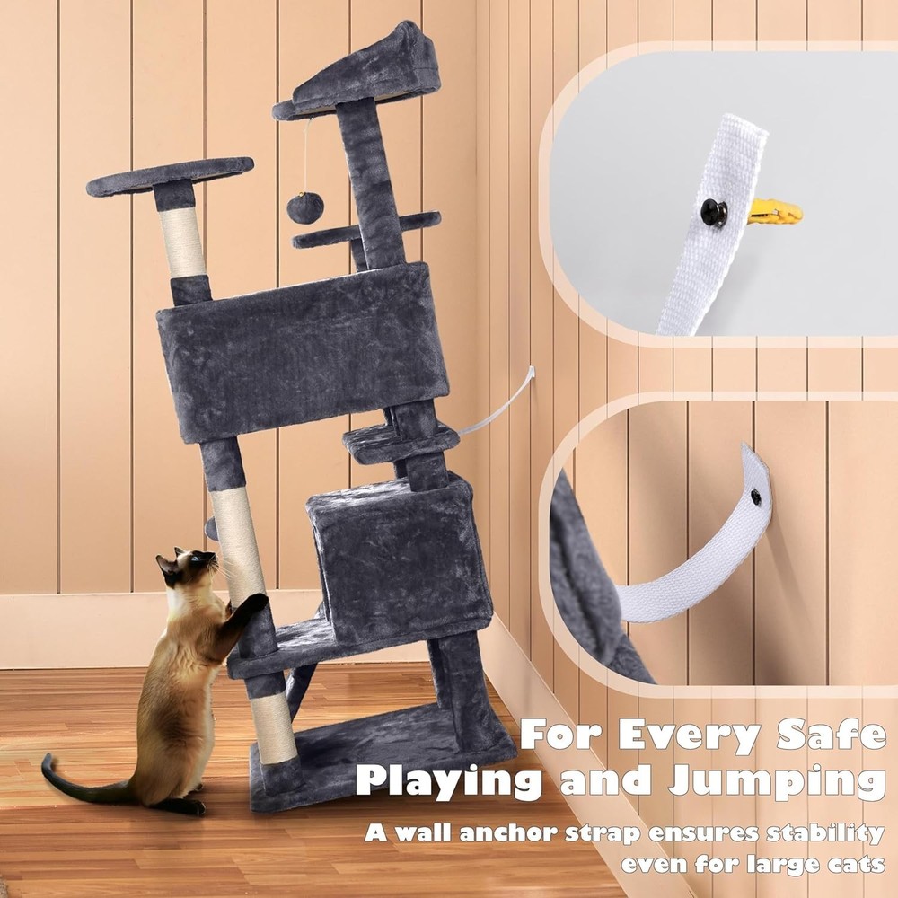 Durable 54in Cat Tree with Replaceable Balls and Spacious Hideaways for Felines