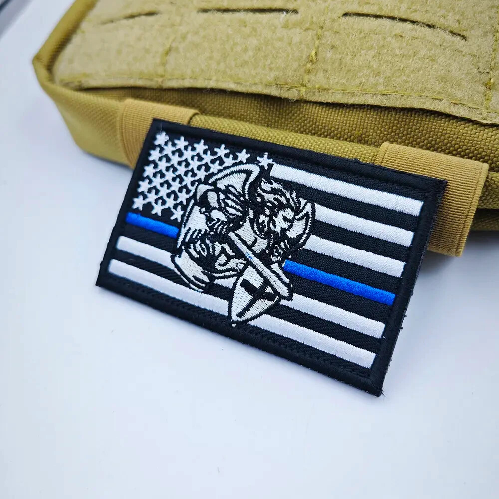 Saint Michael Thin Blue Line Religious American Flag Morale Patch Hook And Loop