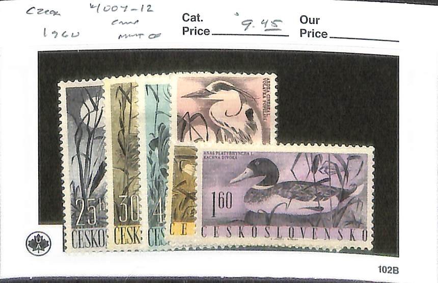 Czechoslovakia Postage Stamp, #1007-1012 Mint Hinged, 1960 Birds