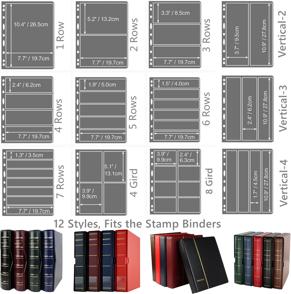 20 Sheet Stamp Pages, 1 Rows Pages for Stamp Collectors, 9-Hole Standard Page Fi
