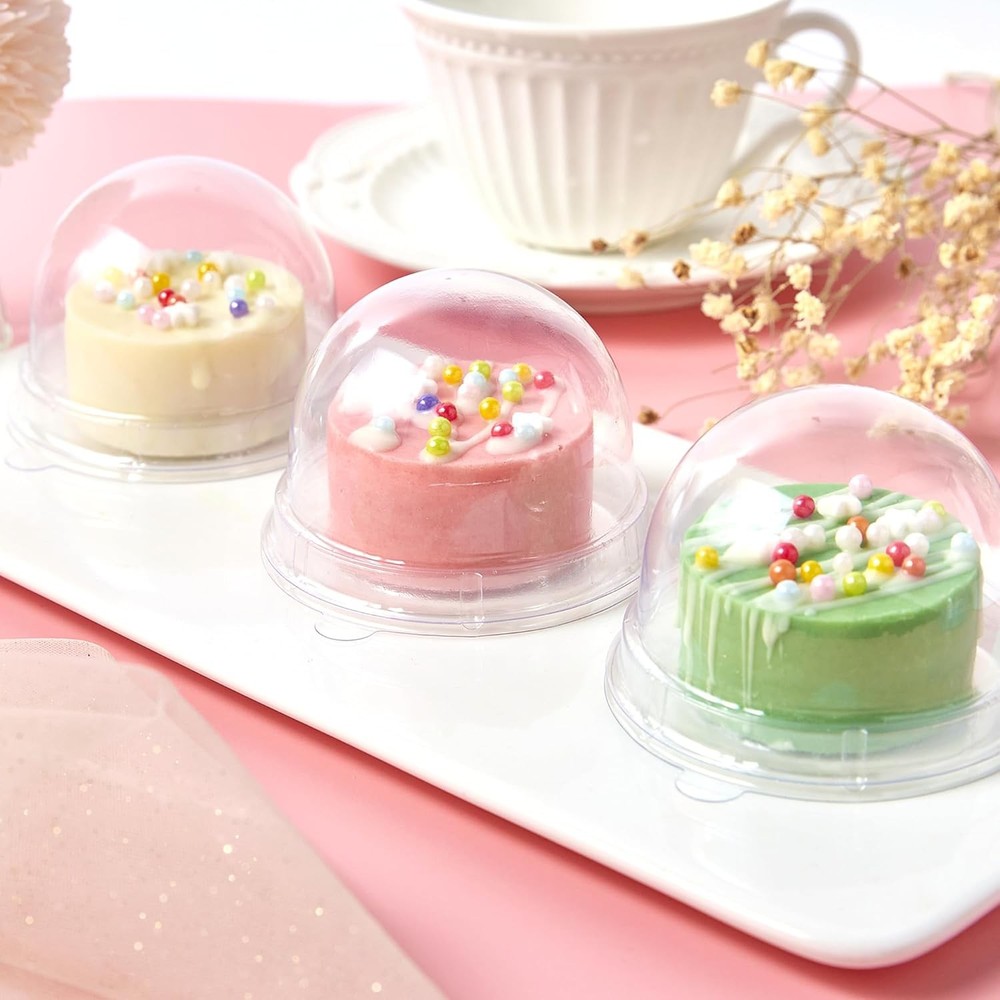 100Pcs Clear Plastic Mini Cake Boxes with Dome Lids, Mini