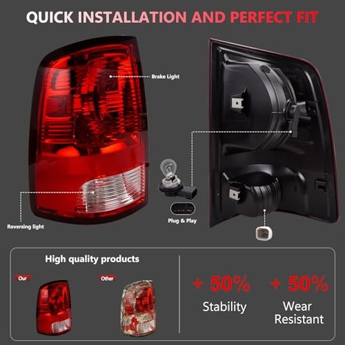 Rear Tail Light Assembly Compatible With 2009-2018 Dodge Ram Left Driver Side