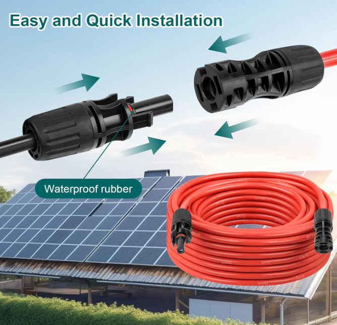 Cable solar de extensión de 20 pies con conductor 8AWG y conectores macho y hemb