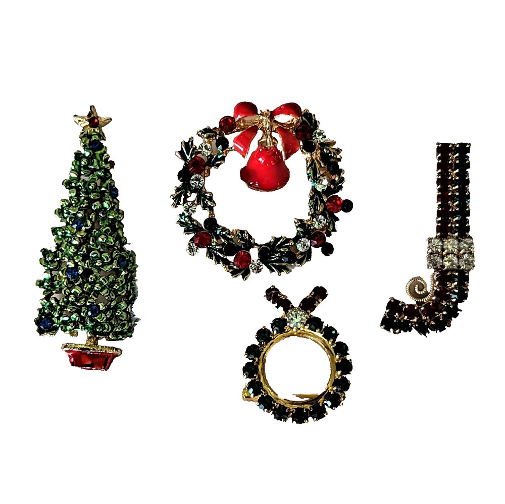 Four Rhinestone Christmas Pins