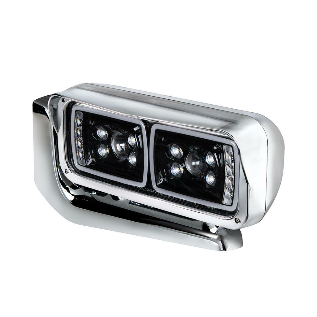 Pair All LED Blackout Headlights - Full Assembly w/ Mounting Arms For Peterbilt