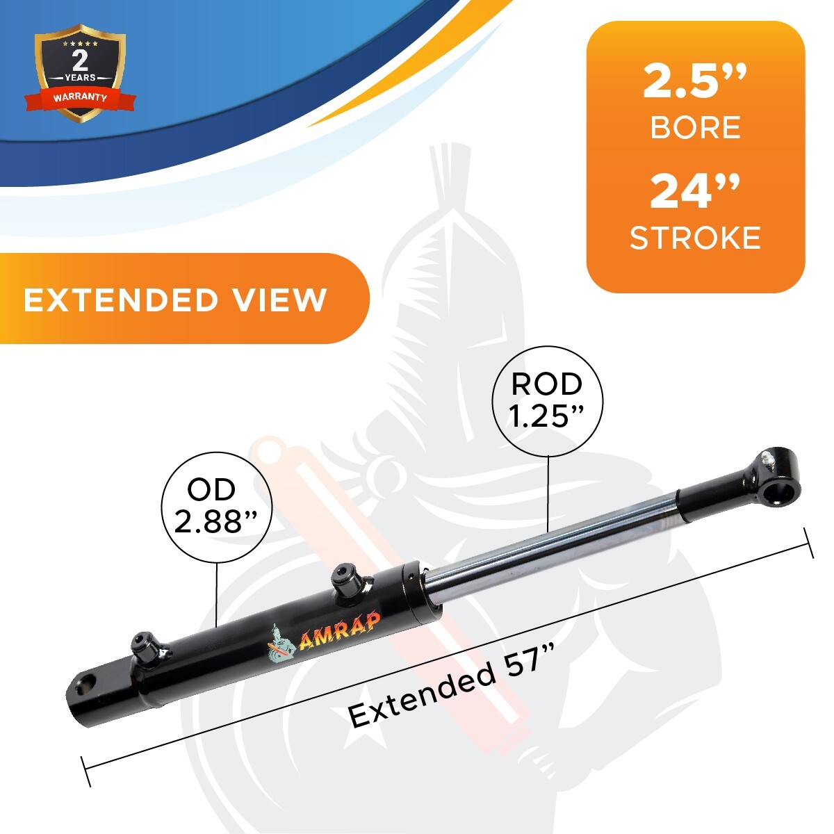 2.5x24 Hydraulic Cylinder 2.5" Bore, 24" Stroke - Double Acting Tang Universal