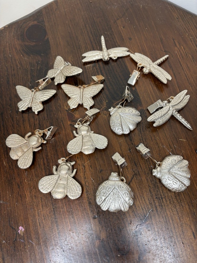 12 Pewter Insect Table Cloth Weights, Clips