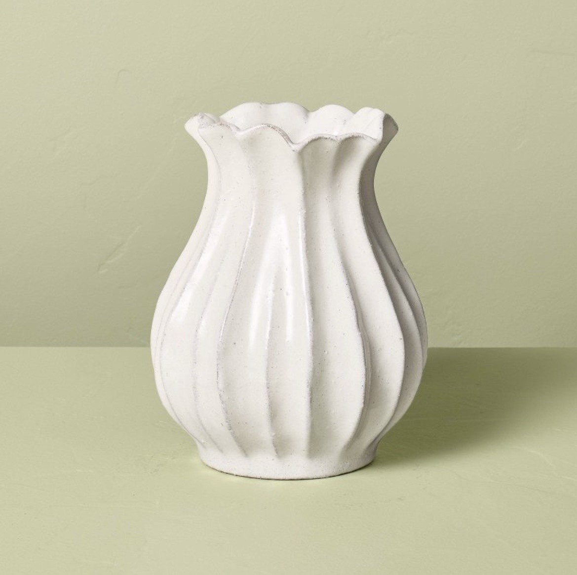 9" Pleated Ceramic Vase Sour Cream - Hearth & Hand with Magnolia NEW-TARGET