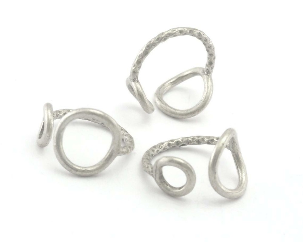 Hammered Circles Frames Adjustable Ring Antique Silver Brass 5US 8US 4353