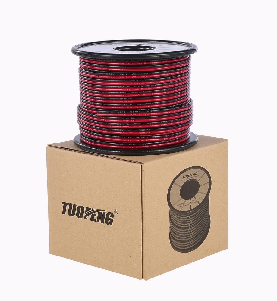 22 AWG Electrical Wire - Versatile 100ft Red/Black 2-Pin DC Cable