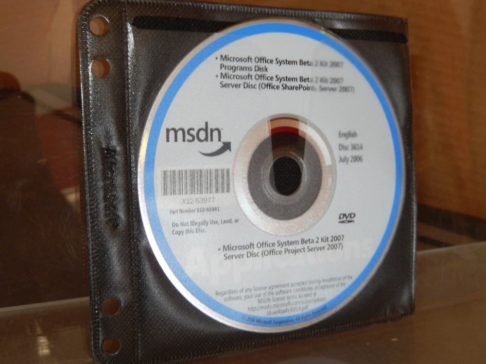 MICROSOFT MSDN DISC 3614 JULY 2006 - ENGLISH OFFICE SYSTEM BETA 2