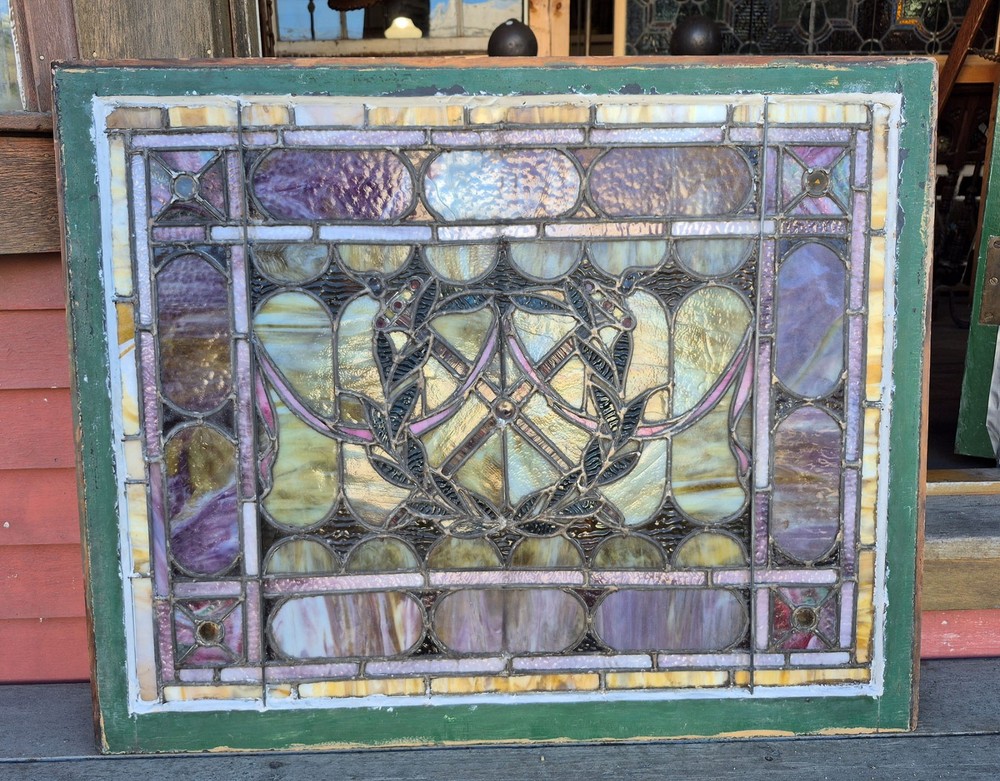 VICTORIAN STAINED GLASS WINDOW 29 X 36