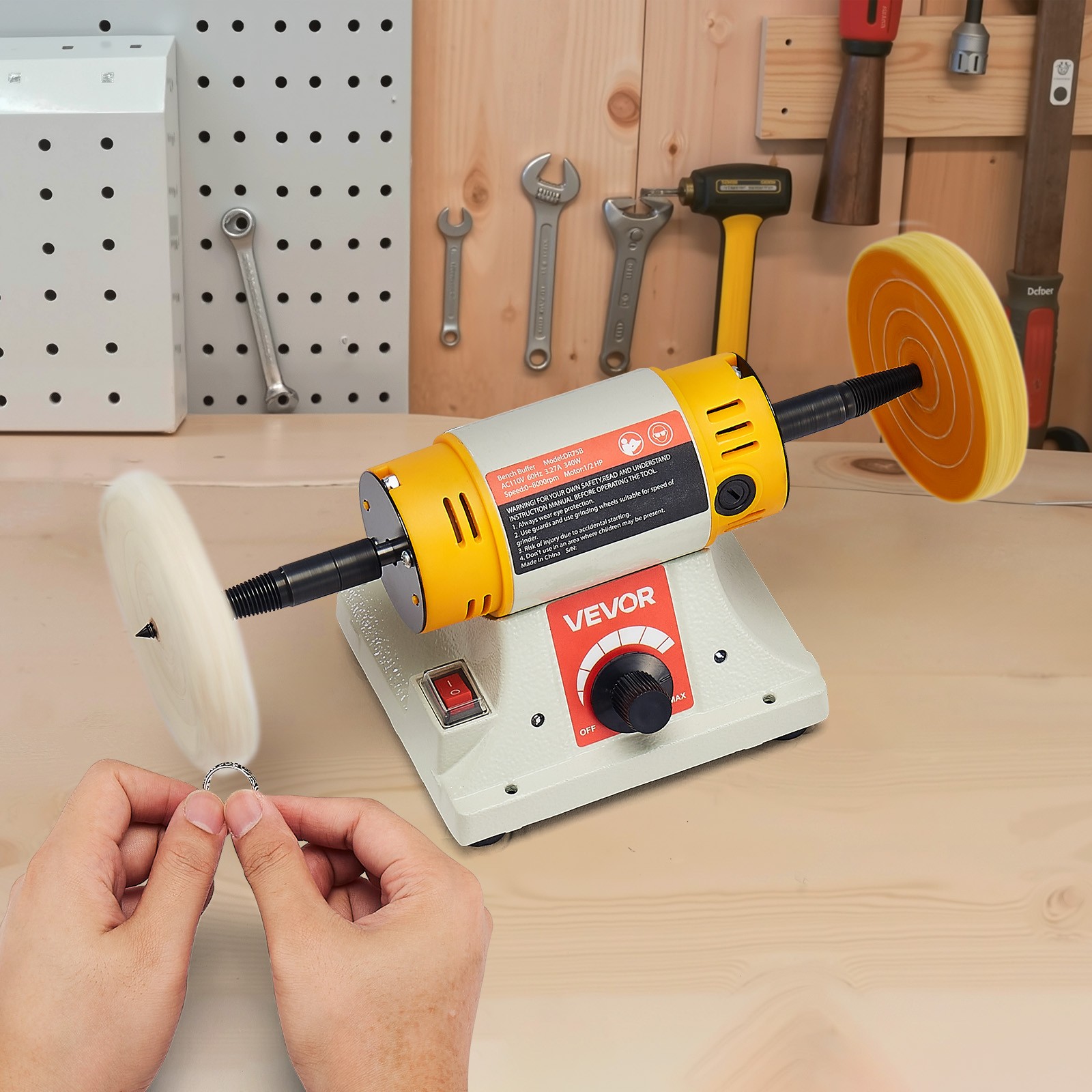 VEVOR 1/2HP Bench Buffer Polisher 0 to 8000RPM with 3-inch & 4-inch Wheels