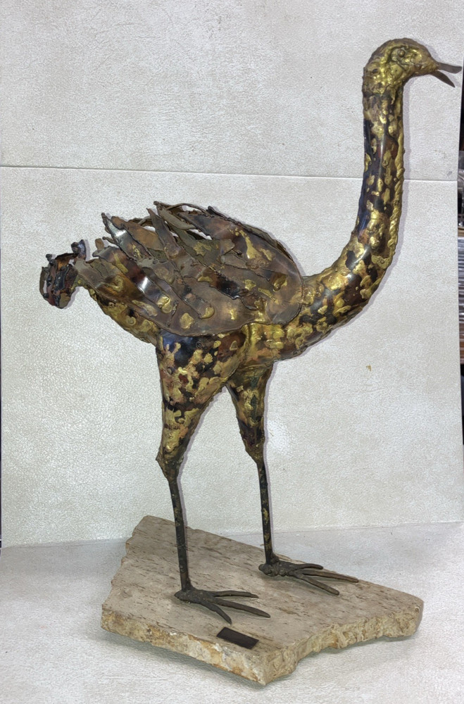 Abstract Ostrich Bird Handmade Bronze Statue Painted Signed