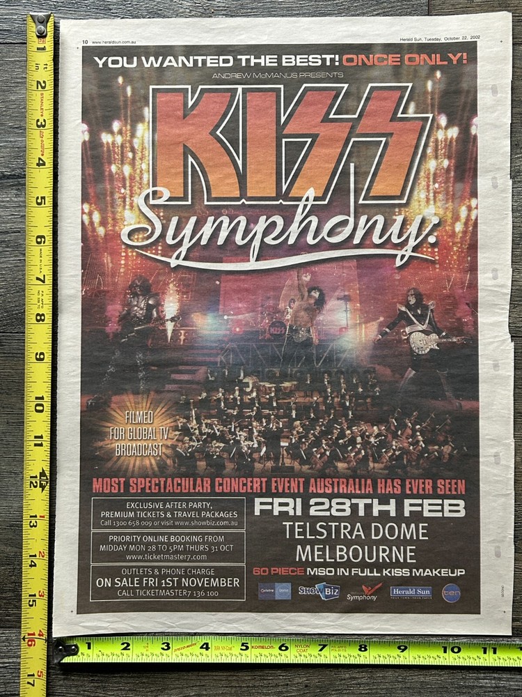 KISS Poster Ad Symphony Concert Melbourne Australia 2002 11x16 Vintage Kiss A