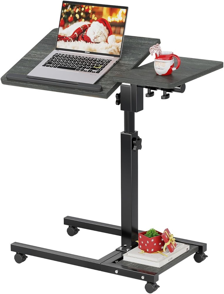 Overbed Table W/ Wheels Adjustable Height Mobile Standing Stand Up Rolling