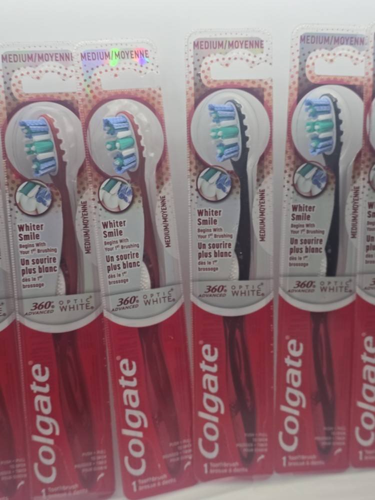 8 PACK - Colgate 360 Advanced OPTIC WHITE Medium Toothbrushes, Assorted Colors