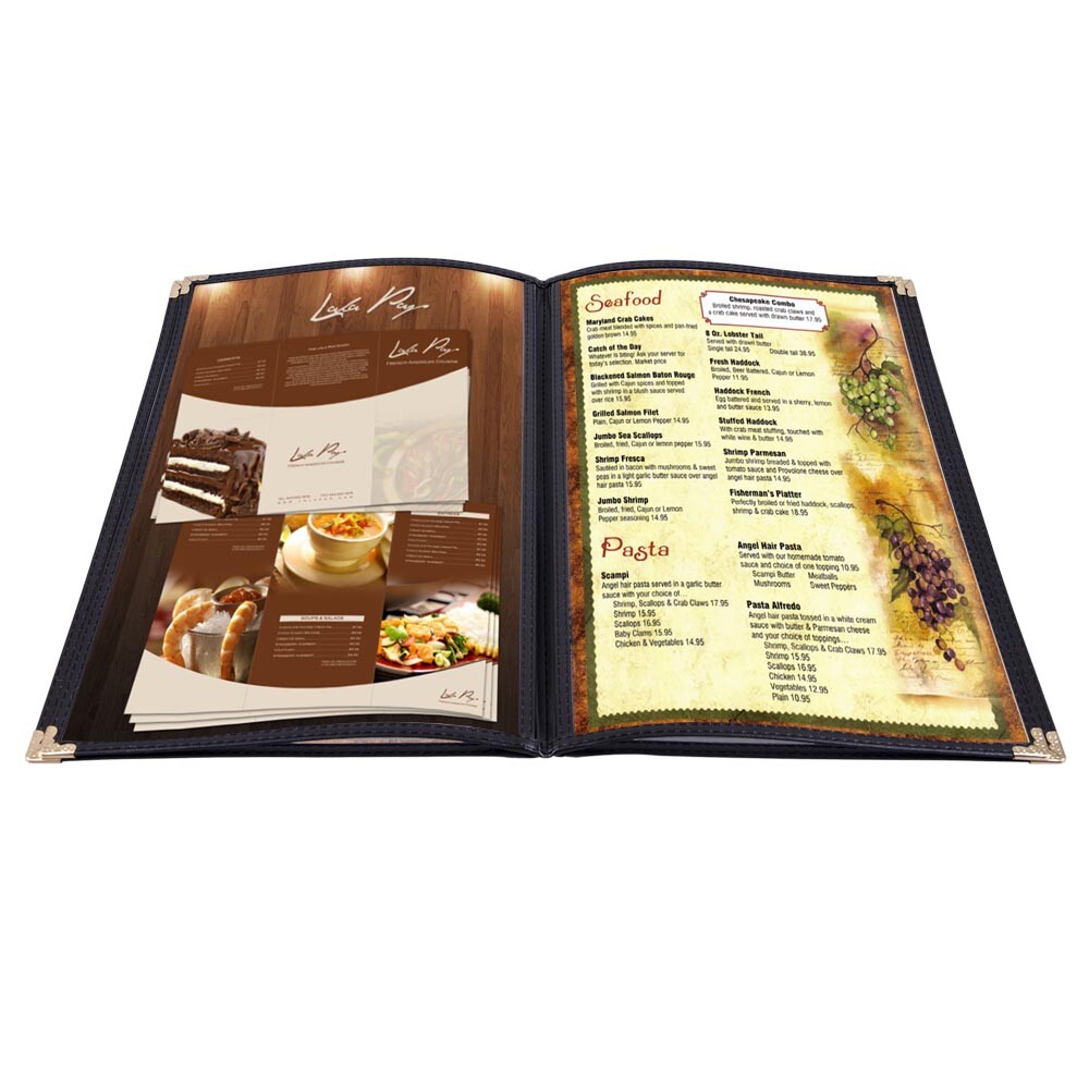 WeChef 20PCS Restaurant Cafe Menu Covers 8.5"x14" 4 Page 8 View Black Trim