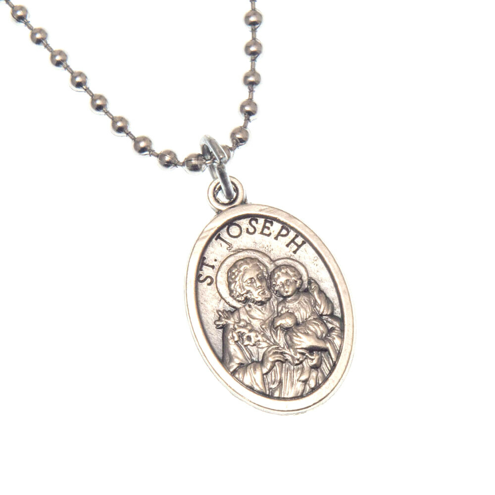 Patron Saint St Joseph Pray For Us 1" Medal Pendant Necklace 24" Chain Italy