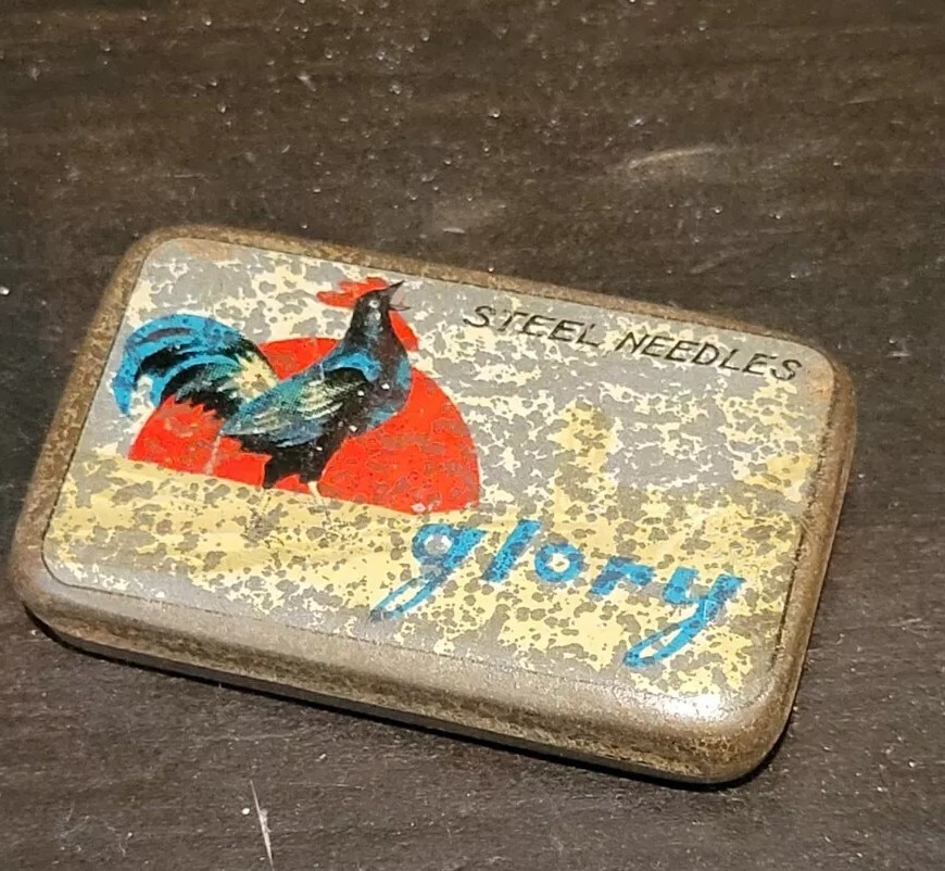 Gramophone phonograph needle tin Japanese  Glory Rooster Cockerel Empty