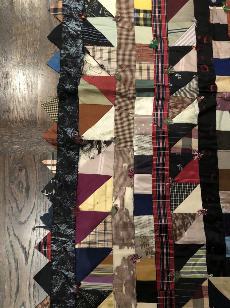 Antique Silk Crazy Quilt With Triangular Border