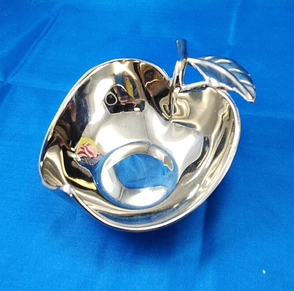 Silver Plate Apple Trinket Dish Candy Nut Bowl Apple Shaped Silver plated Dish