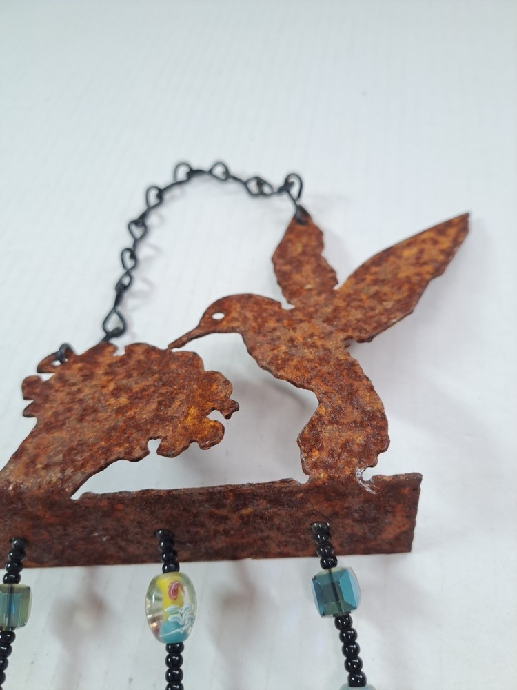 Rustic Hummingbird & Bell Wind Chime With Beaded Accents
