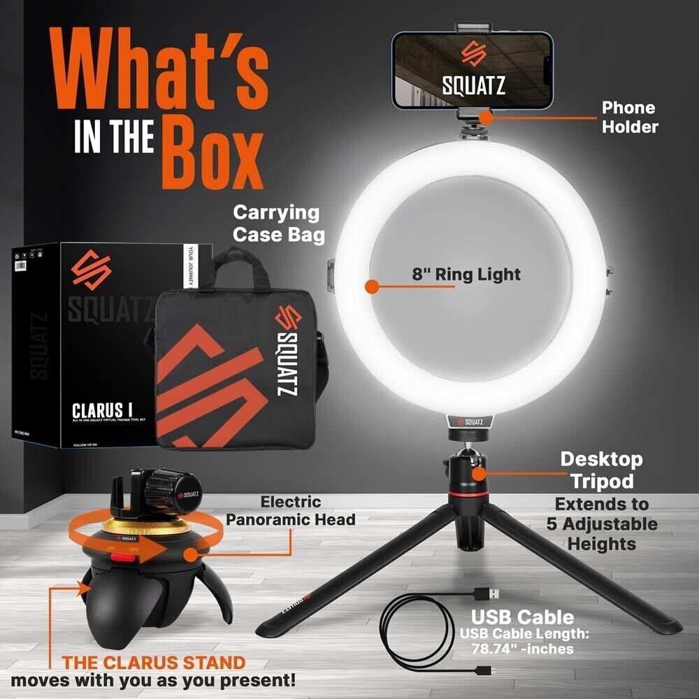 SQUATZ 8'' LED Ring Light w/ Desktop Tripod, Selfie Ring Light w/ Mobile Holder