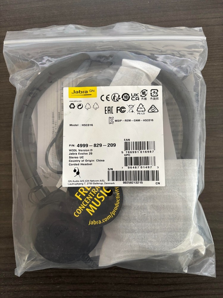 Jabra Evolve 20 UC Wired Headset Stereo USB-A NEW