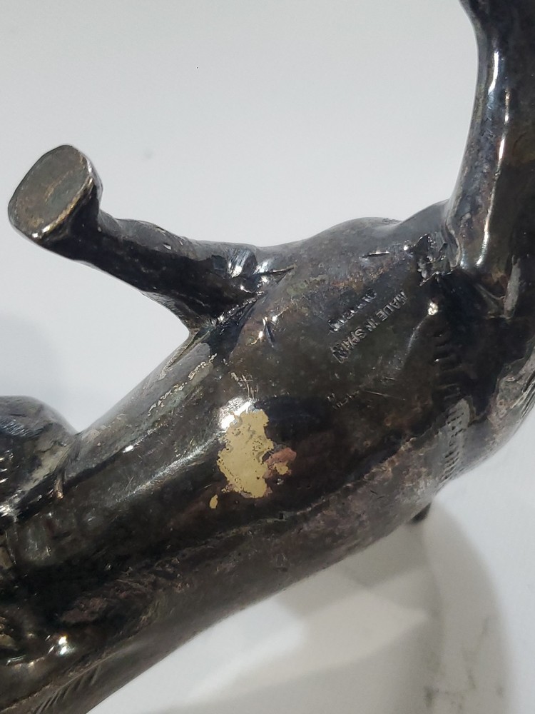 Vintage ALMAZAN Silver Plate Brass Fox Shaped Figurine 8" HEAVY Made In Spain