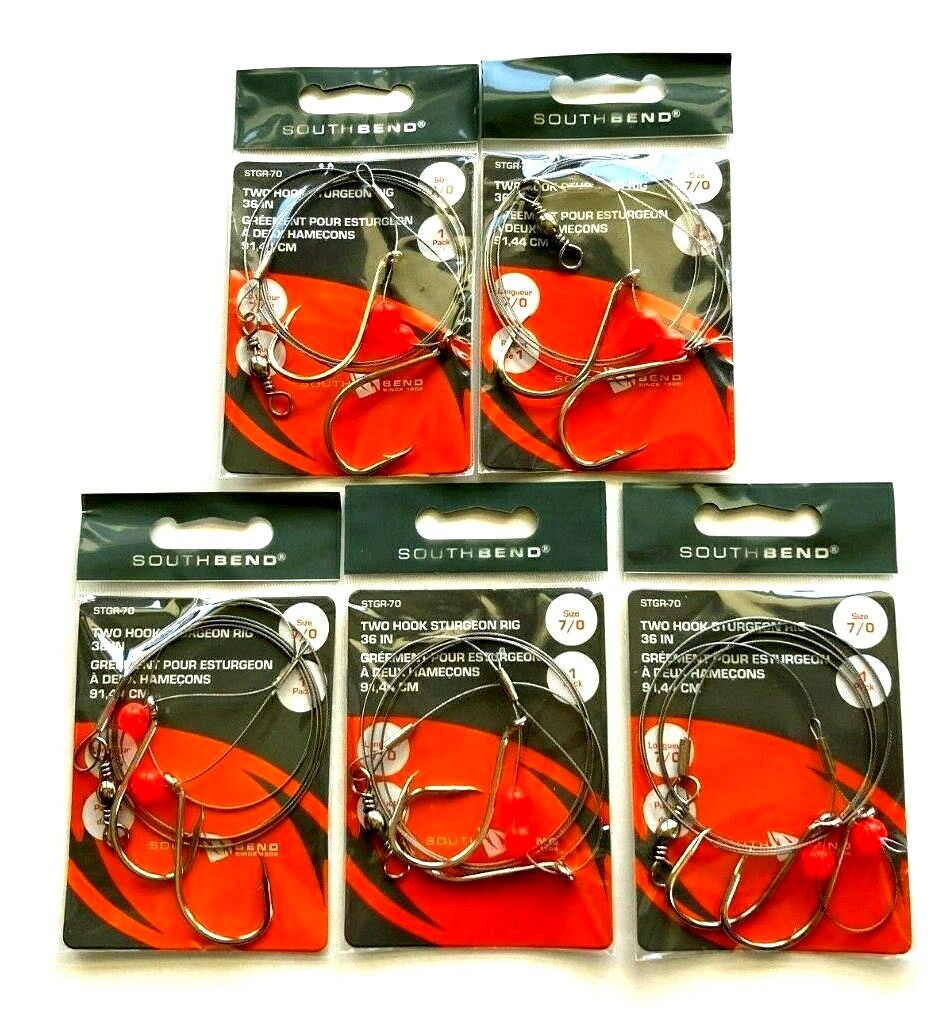South Bend 5 PACKS Sturgeon Rig Size 7/0 Two Hook 36" Wire Leader STRG-70