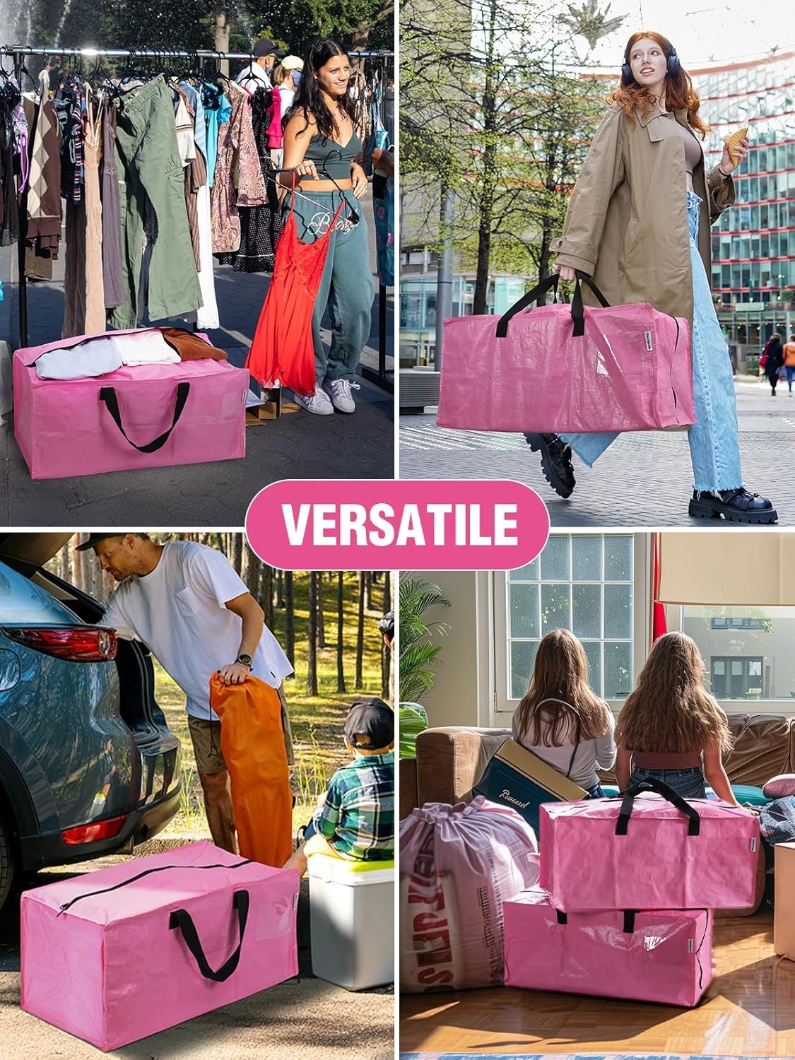 WORKPRO 4PC Heavy-Duty Extra Large Moving Bag Storage Tote w/Zipper Carry Handle