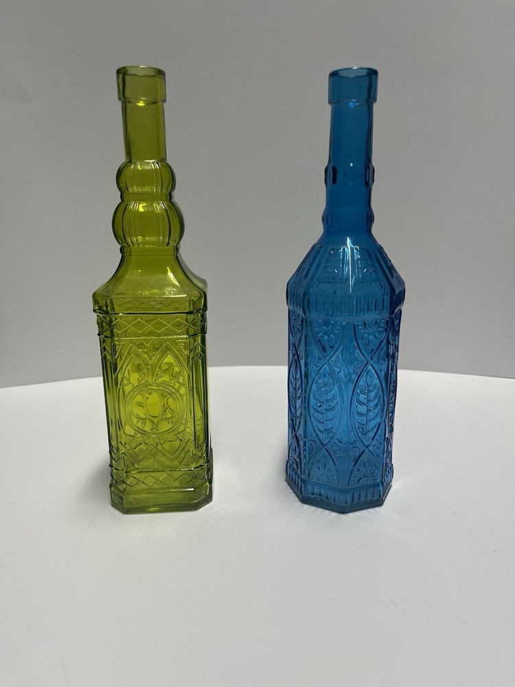 2 Craft Bottles Blue And Green