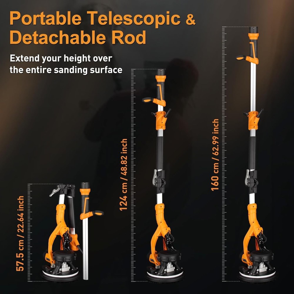 Electric Foldable Drywall Sander 850W Variable Speed w/Automatic Vacuum & Lights