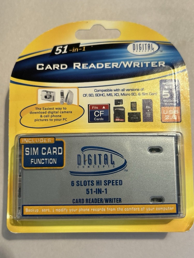 51-in-1 6 Slot Card Reader/Writer Compatible USB 2.0 Digital Sim Card Function