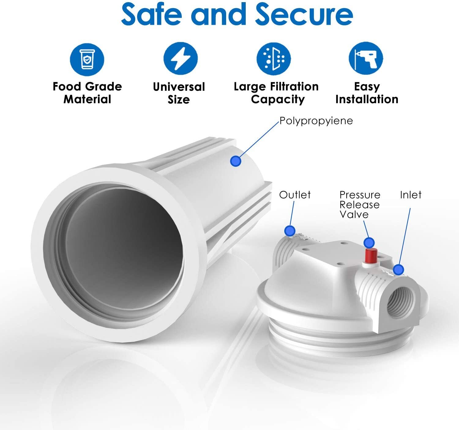 10 Inch Whole House Water Filter Housing Filtration 2.5x10" Pleated Sediment Set