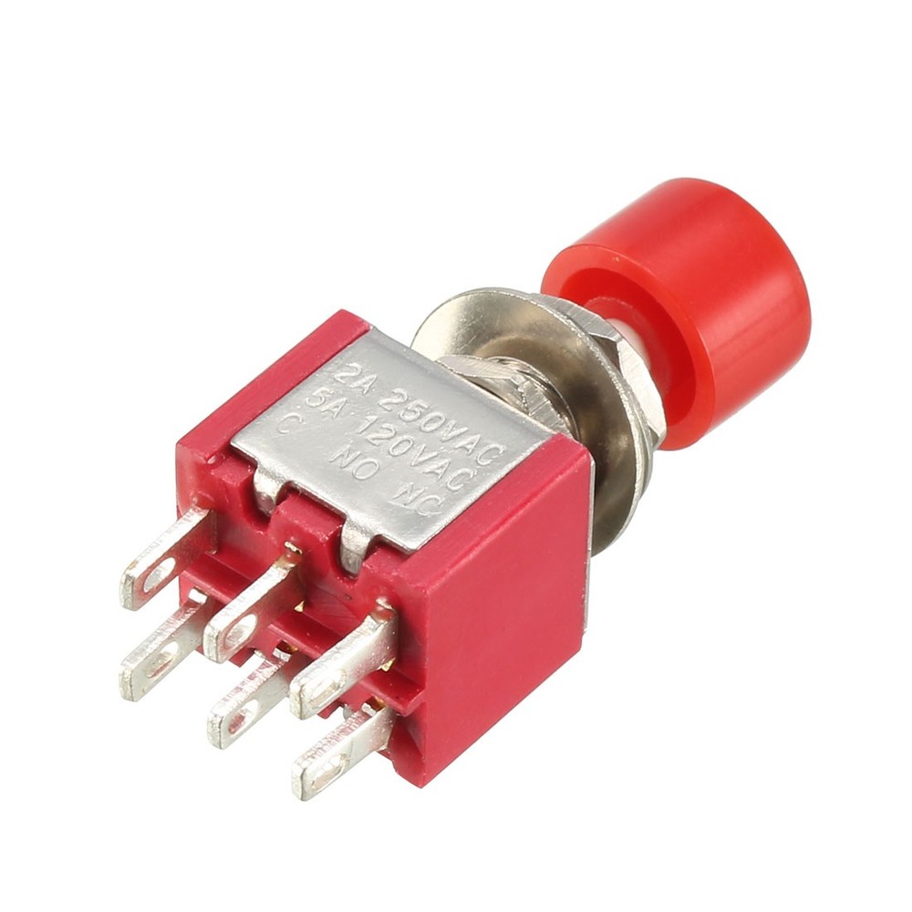 2pcs 6mm Mounting Hole Red Momentary Push Button Switch DPDT 2NO-2NC
