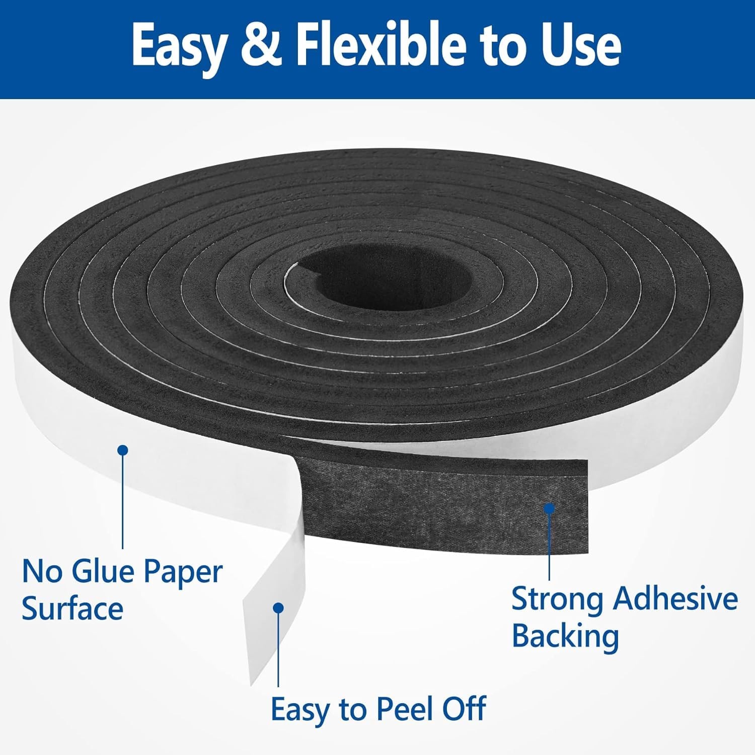Self Adhesive Foam Tape Weatherstrip 1/in x 3/4In x 13Ft High Density Foam In...