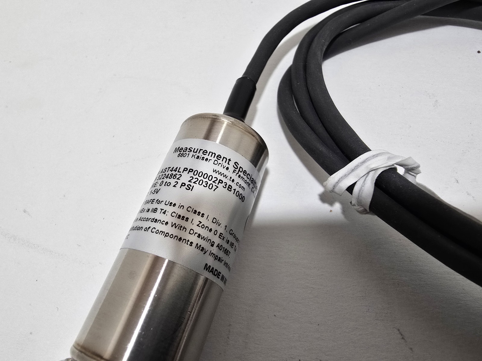 AST44LPP00002P3B1000 Industrial Pressure Transducer 0-2 PSI TE Connectivity