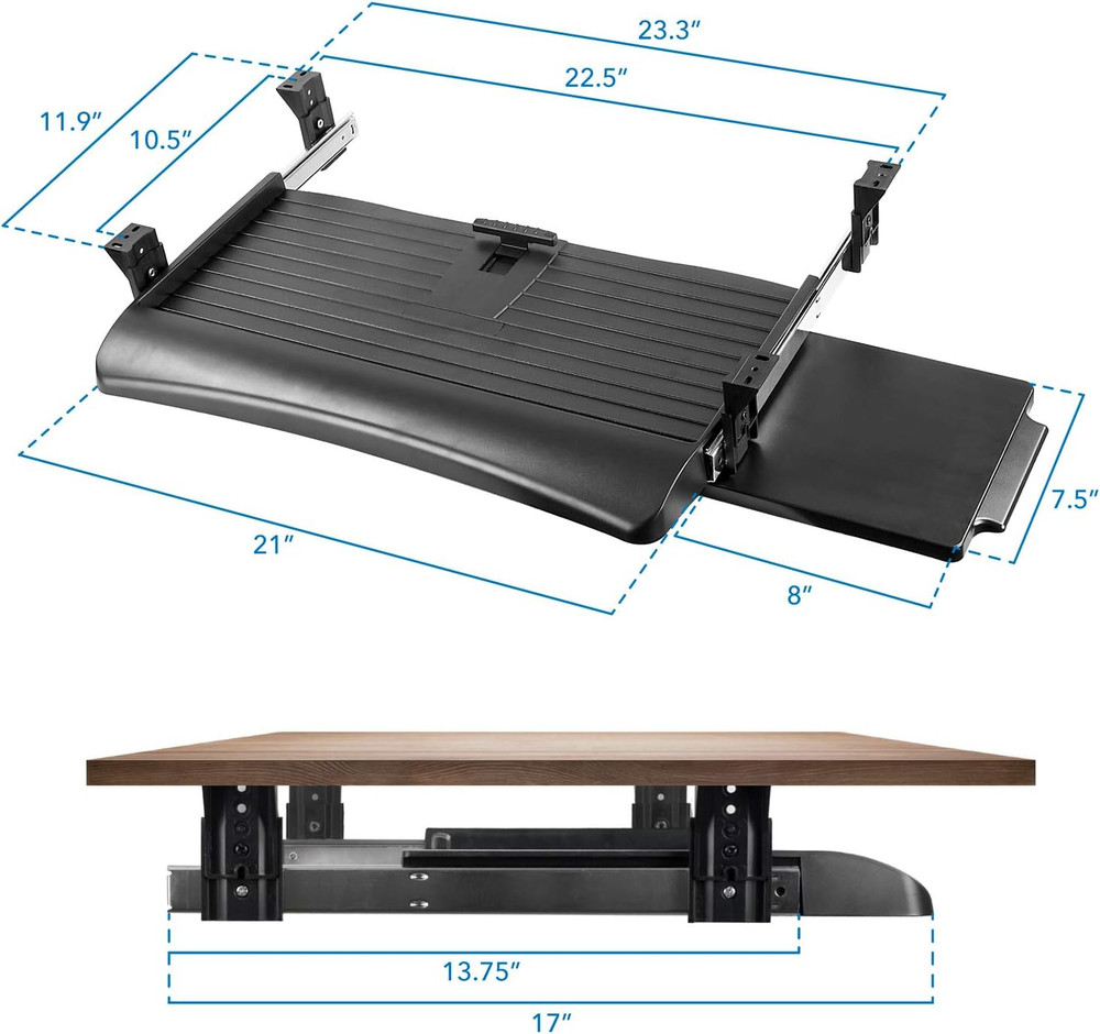 Mount-It! Keyboard Tray under Desk with Adjustable Mouse Platform – Easy-Glide S
