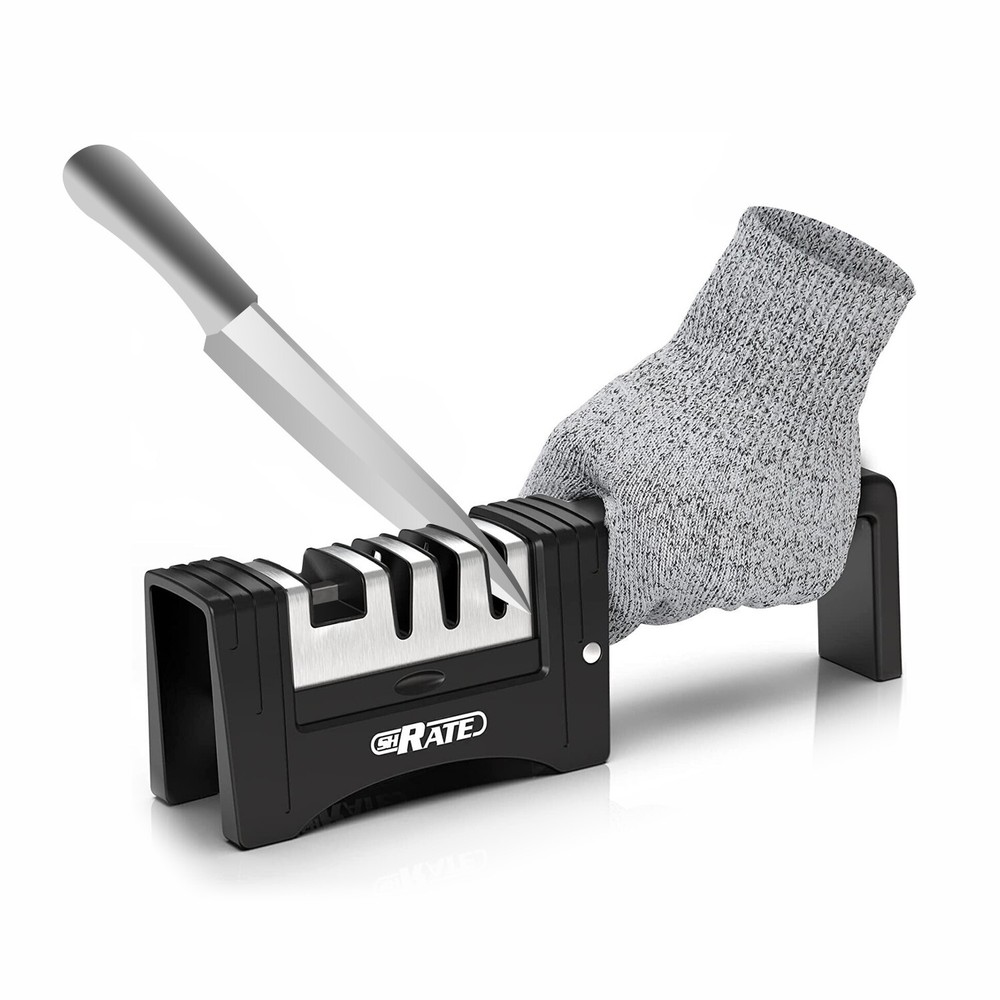 4-in-1 Foldable Knife Sharpener Scissors Sharpening Tool & Cut-Resistant Gloves